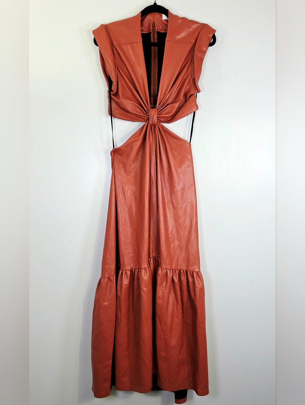A.L.C ALEXANDRIA VEGAN LEATHER CUTOUT TIERED MAXI DRESS.